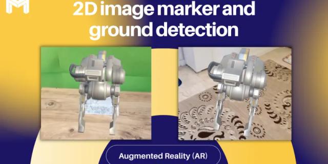 Augmented Reality (AR) Scene with 2D Image Marker and Ground Detection